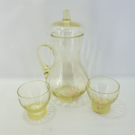 Кувшин с крышкой для напитков и два стакана, цветное стекло. СССР
